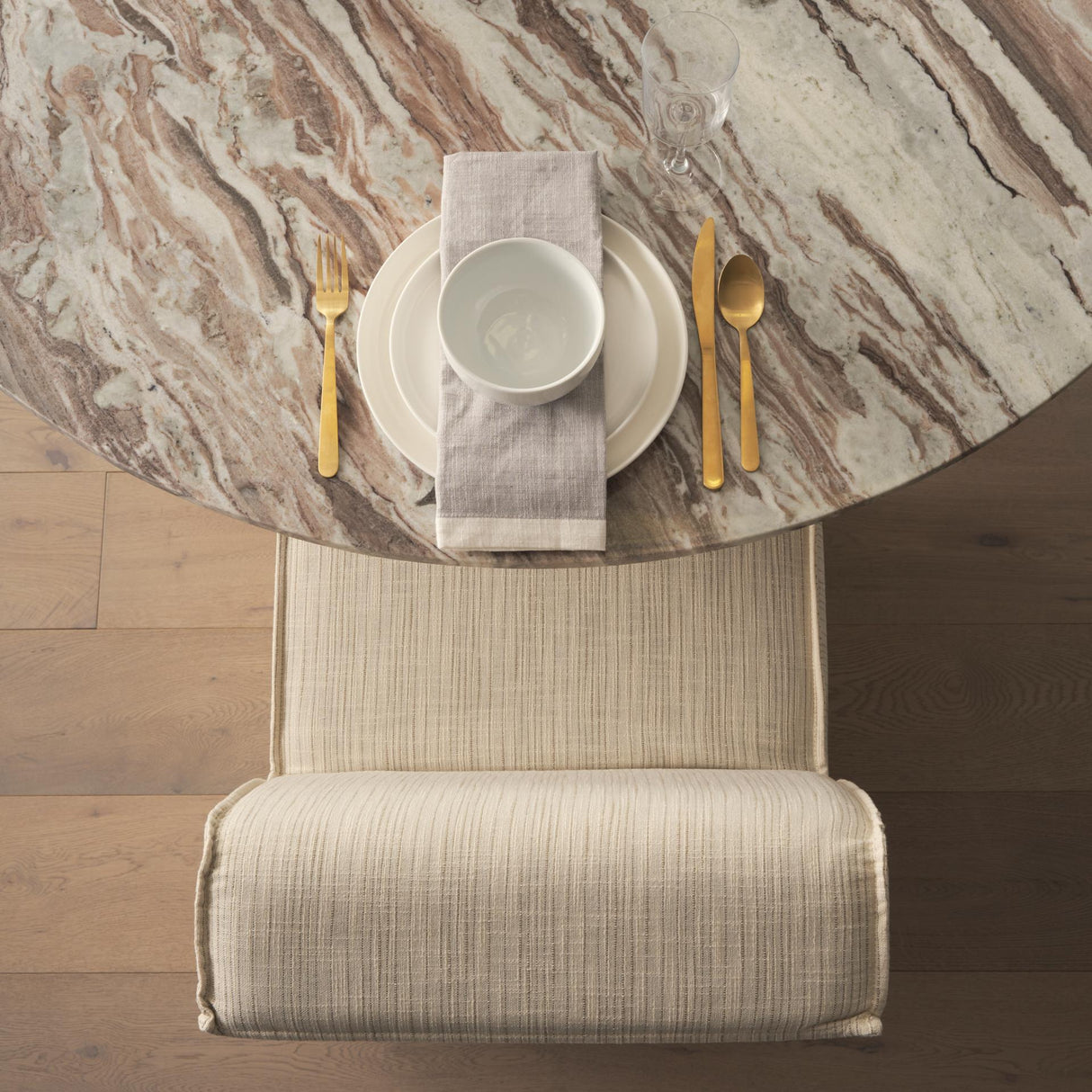 Mercana Damon Fully Upholstered Cream-Toned Fabric Dining Chair on Casters