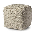 Mercana Leroy Square Cream Wool Pouf w/ Popcorn Detail