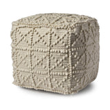 Mercana Leroy Square Cream Wool Pouf w/ Popcorn Detail