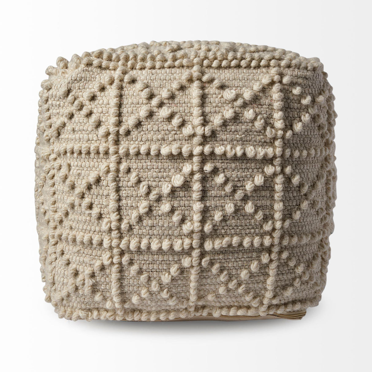 Mercana Leroy Square Cream Wool Pouf w/ Popcorn Detail