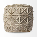 Mercana Leroy Square Cream Wool Pouf w/ Popcorn Detail