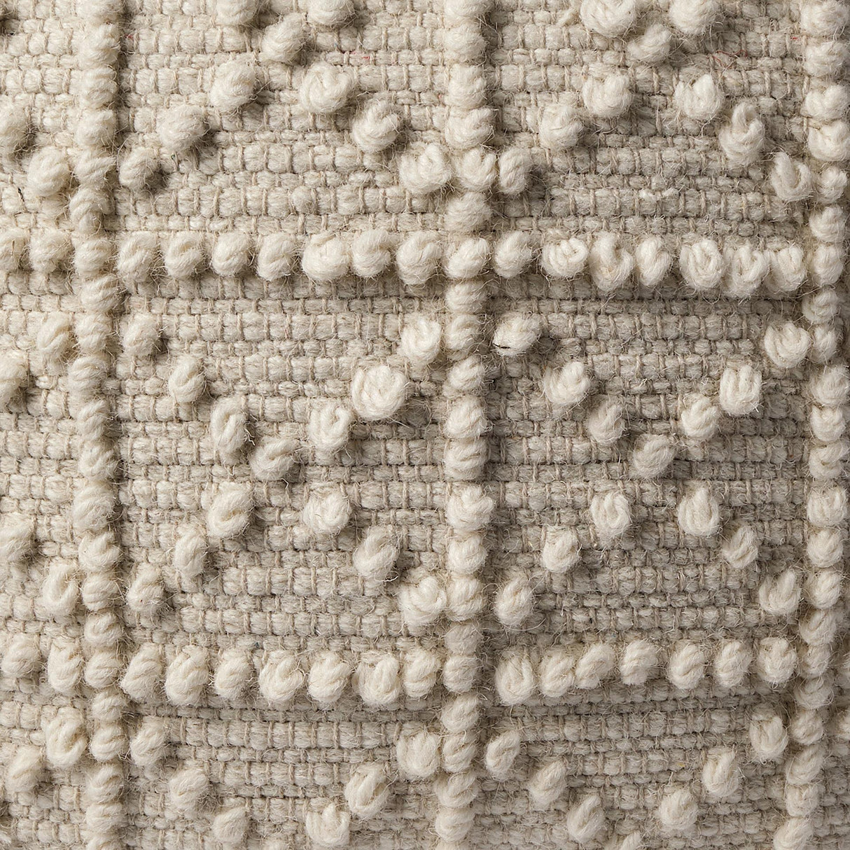 Mercana Leroy Square Cream Wool Pouf w/ Popcorn Detail