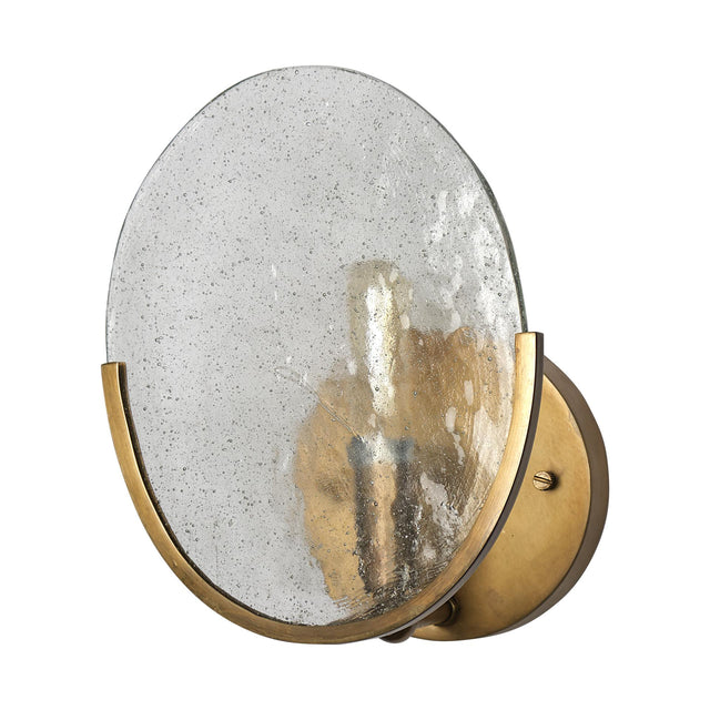 Mercana Rubeus I 5.5x 9 Brass Toned Metal w/Frosted Glass Circular Wall Sconce