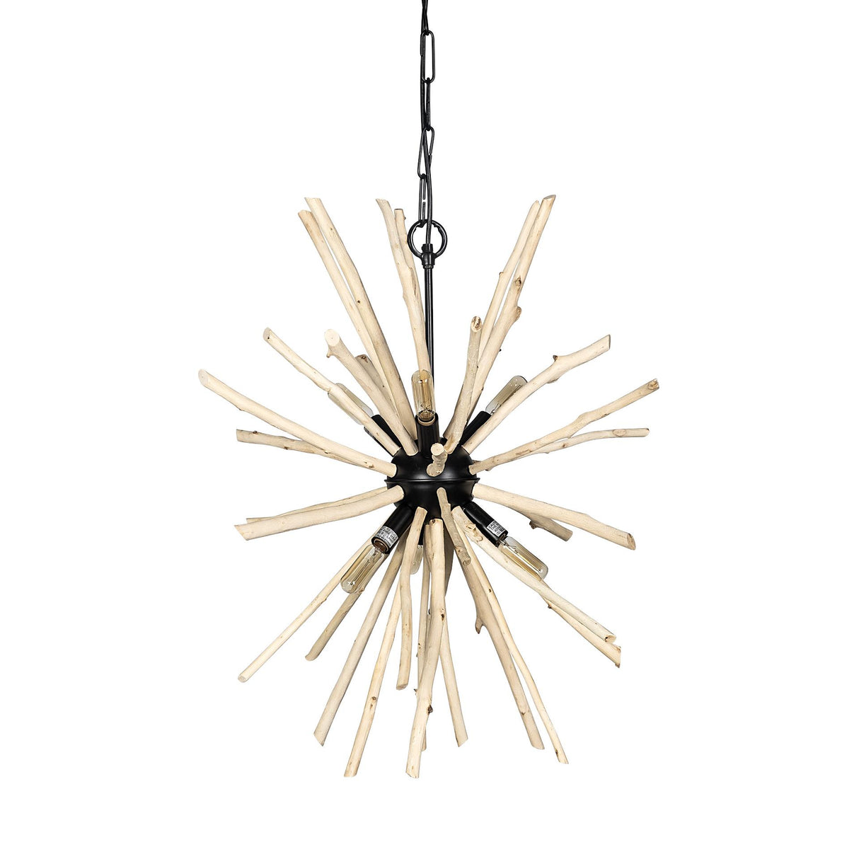 Mercana Jules 25x25 Blonde Wood and Black Metal Six Bulb Chandelier Light