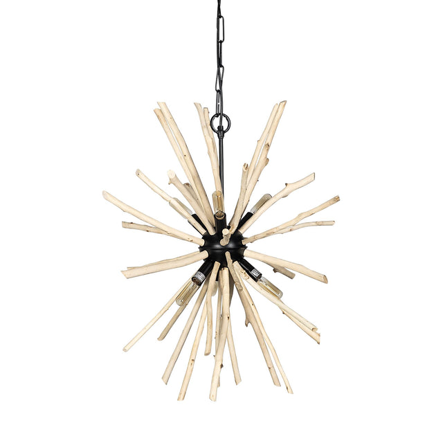 Mercana Jules 25x25 Blonde Wood and Black Metal Six Bulb Chandelier Light
