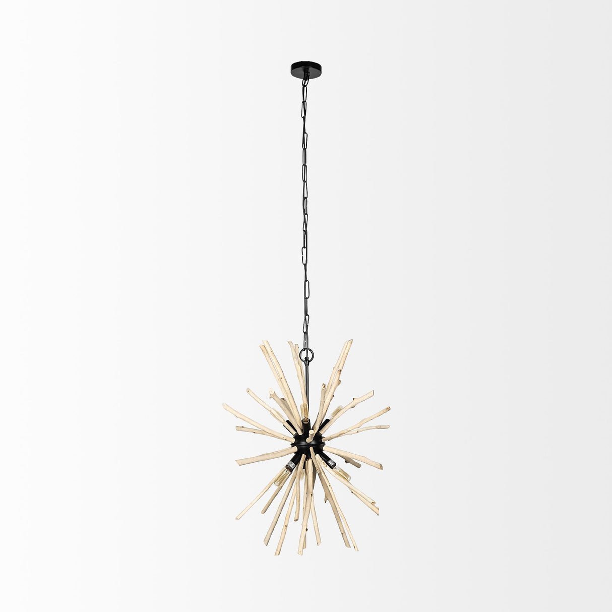 Mercana Jules 25x25 Blonde Wood and Black Metal Six Bulb Chandelier Light