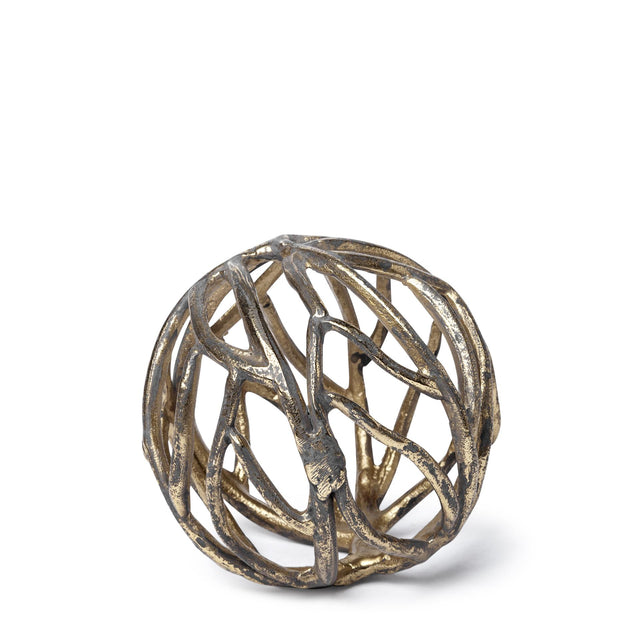 Mercana Sphaira Noir I Small 5L x 5W Gold Cast Aluminum Decorative Tree Branch Orb