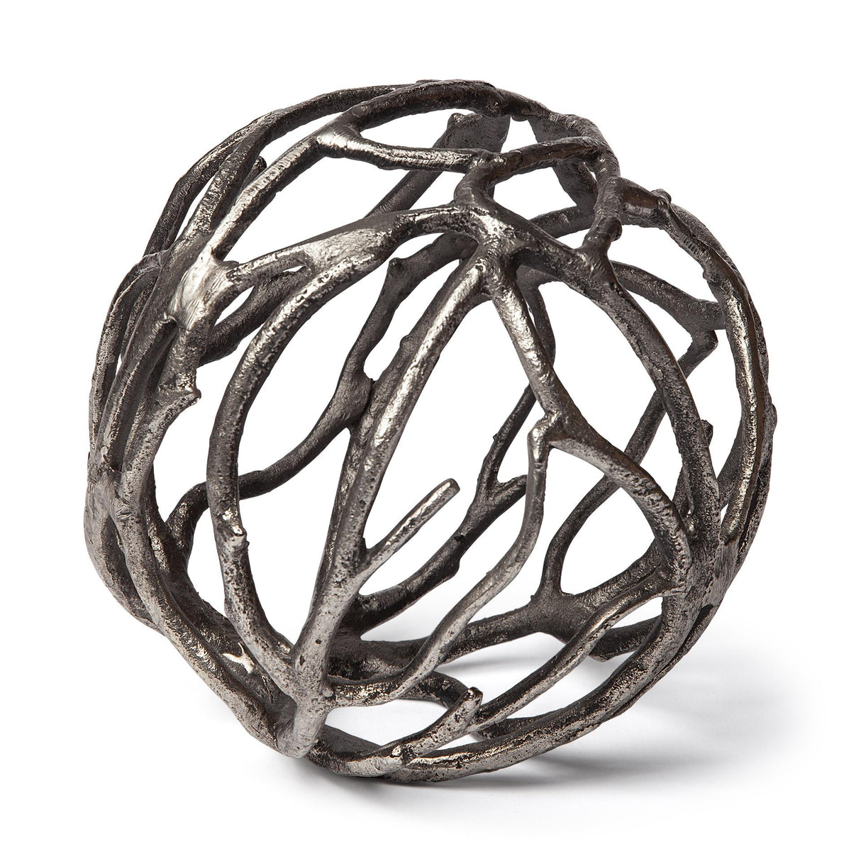 Mercana Sphaira II Large 7L x 7W Silver Cast Aluminum Decorative Tree Branch Orb