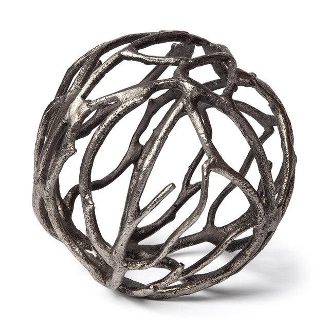 Mercana Sphaira II Large 7L x 7W Silver Cast Aluminum Decorative Tree Branch Orb