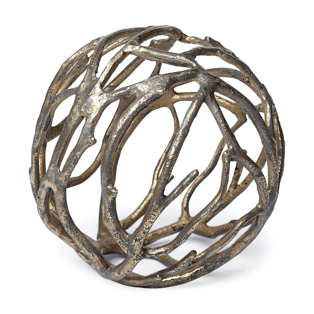 Mercana Sphaira Noir II Large 7L x 7W Gold Cast Aluminum Decorative Tree Branch Orb