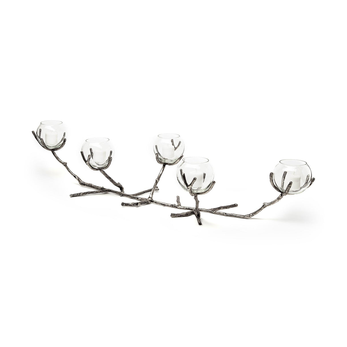 Mercana Vine I Distressed Silver Metal Creeper Five Candle Table Candle Holder