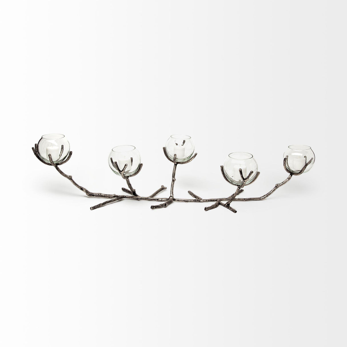 Mercana Vine I Distressed Silver Metal Creeper Five Candle Table Candle Holder