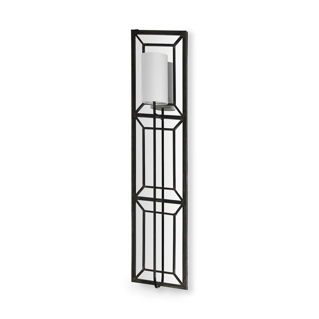 Mercana Noah 12.2x55 Black Metal w/White Fabric Shade Rectangular Wall Sconce