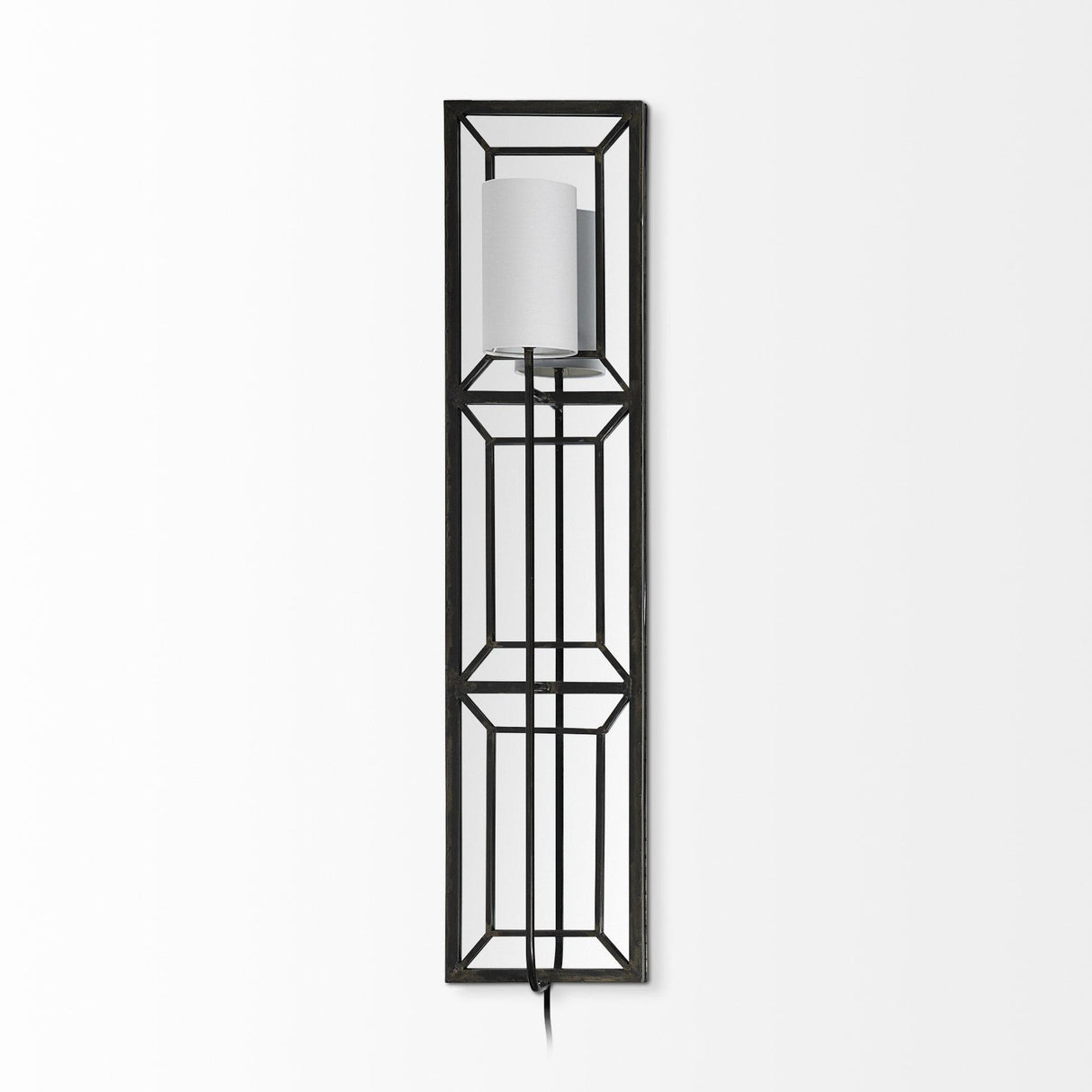 Mercana Noah 12.2x55 Black Metal w/White Fabric Shade Rectangular Wall Sconce