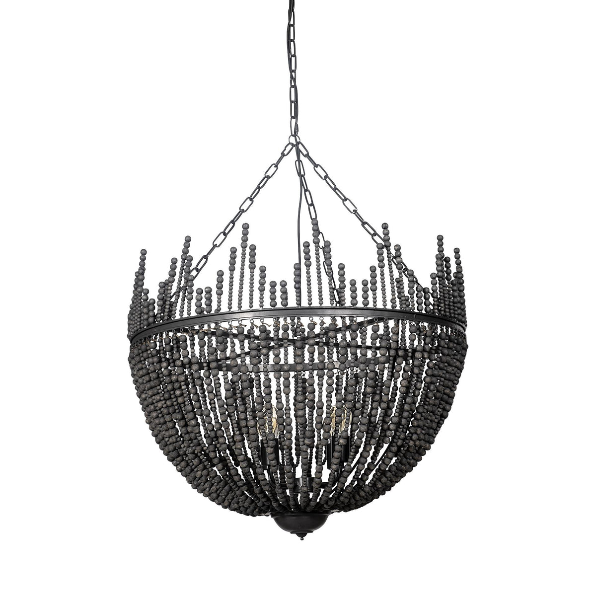 Mercana Liam I 32x30 Black Wooden Bead Bowl-Style Four Bulb Chandelier