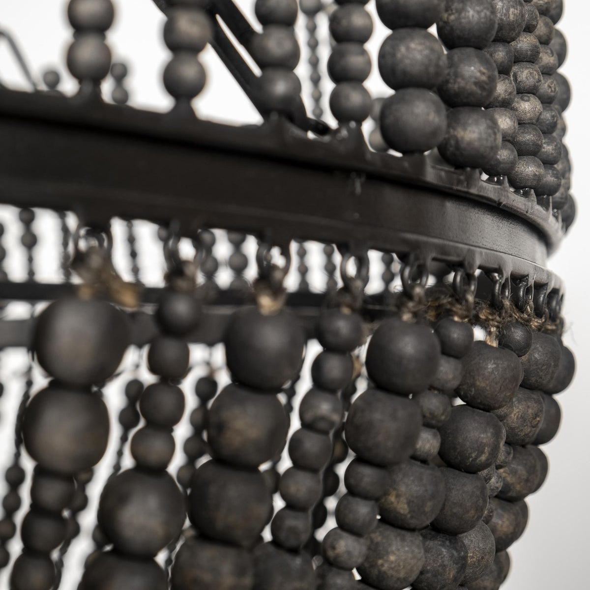 Mercana Liam I 32x30 Black Wooden Bead Bowl-Style Four Bulb Chandelier