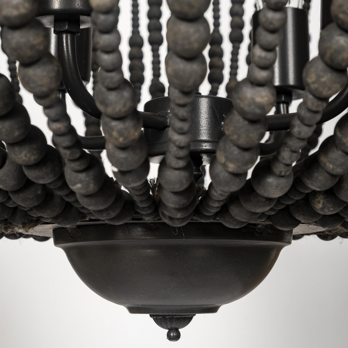 Mercana Liam I 32x30 Black Wooden Bead Bowl-Style Four Bulb Chandelier