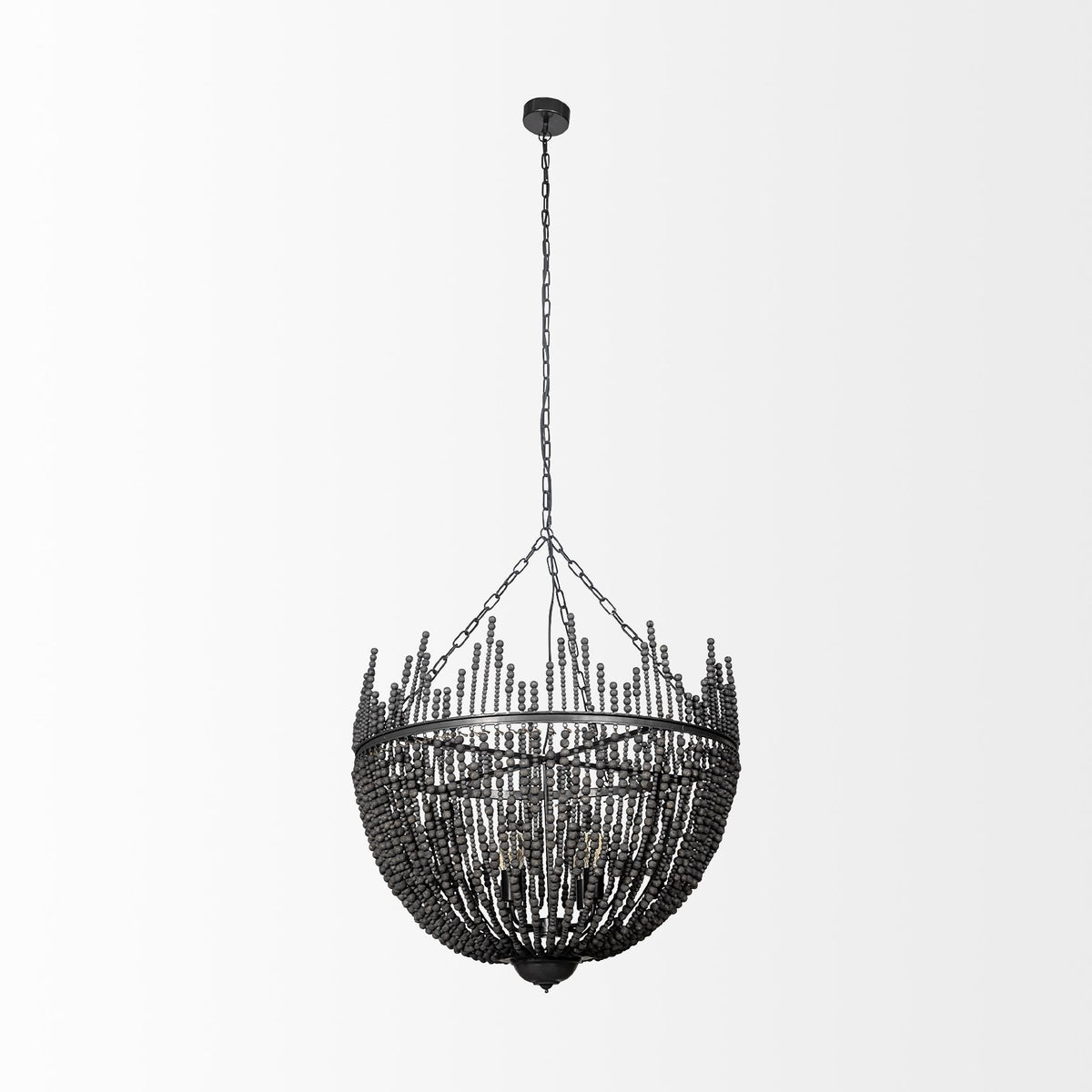 Mercana Liam I 32x30 Black Wooden Bead Bowl-Style Four Bulb Chandelier