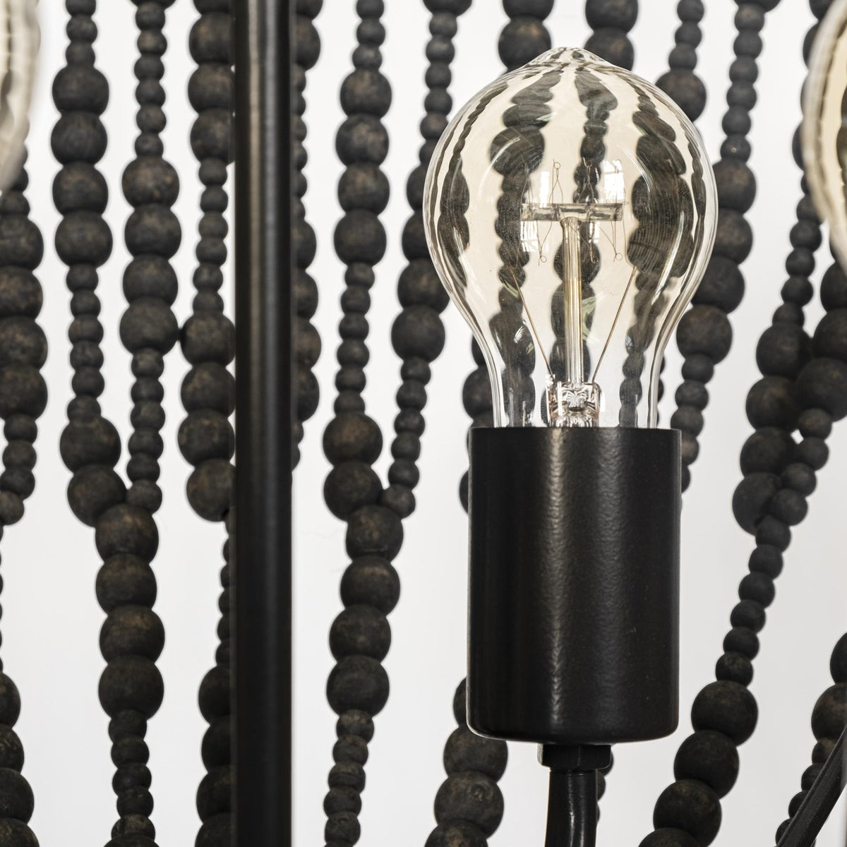 Mercana Liam I 32x30 Black Wooden Bead Bowl-Style Four Bulb Chandelier