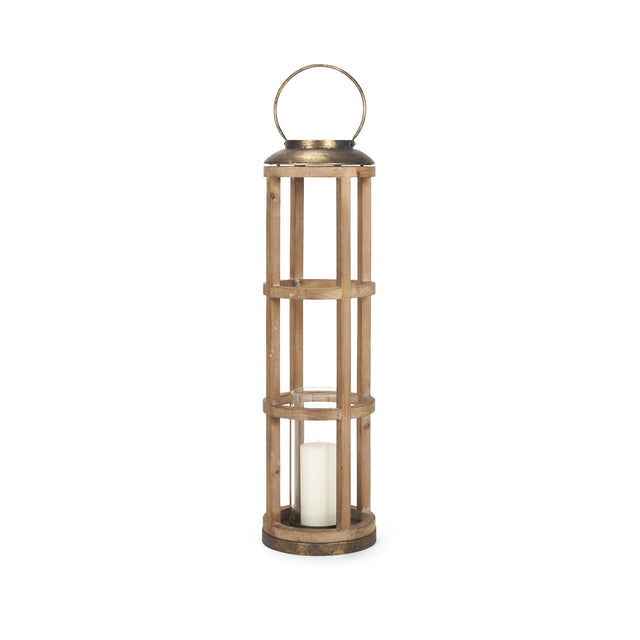 Mercana Andy I Large Natural Wood Cylindrical Lantern