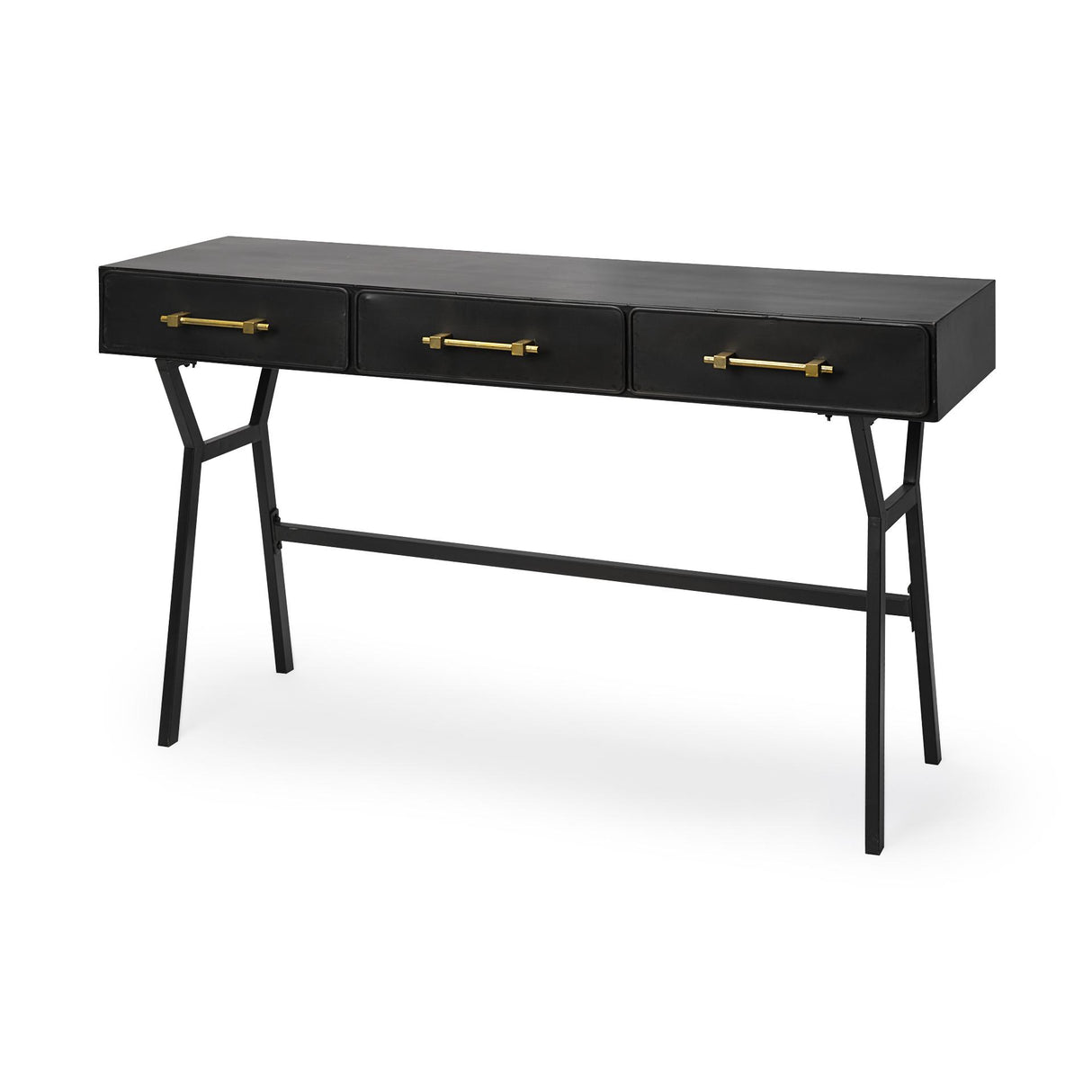 Mercana Vince 51L x 18W Black Metal W/Gold Accents 3 Drawer Office Desk