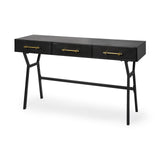 Mercana Vince 51L x 18W Black Metal W/Gold Accents 3 Drawer Office Desk