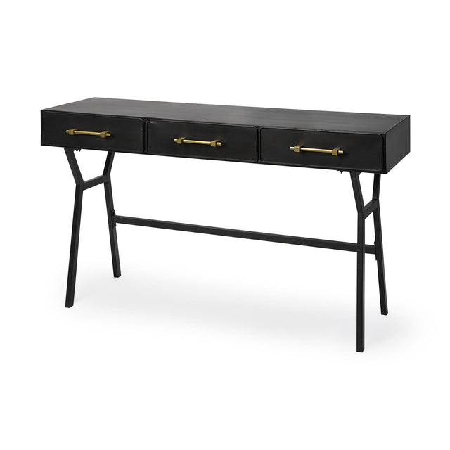 Mercana Vince 51L x 18W Black Metal W/Gold Accents 3 Drawer Office Desk