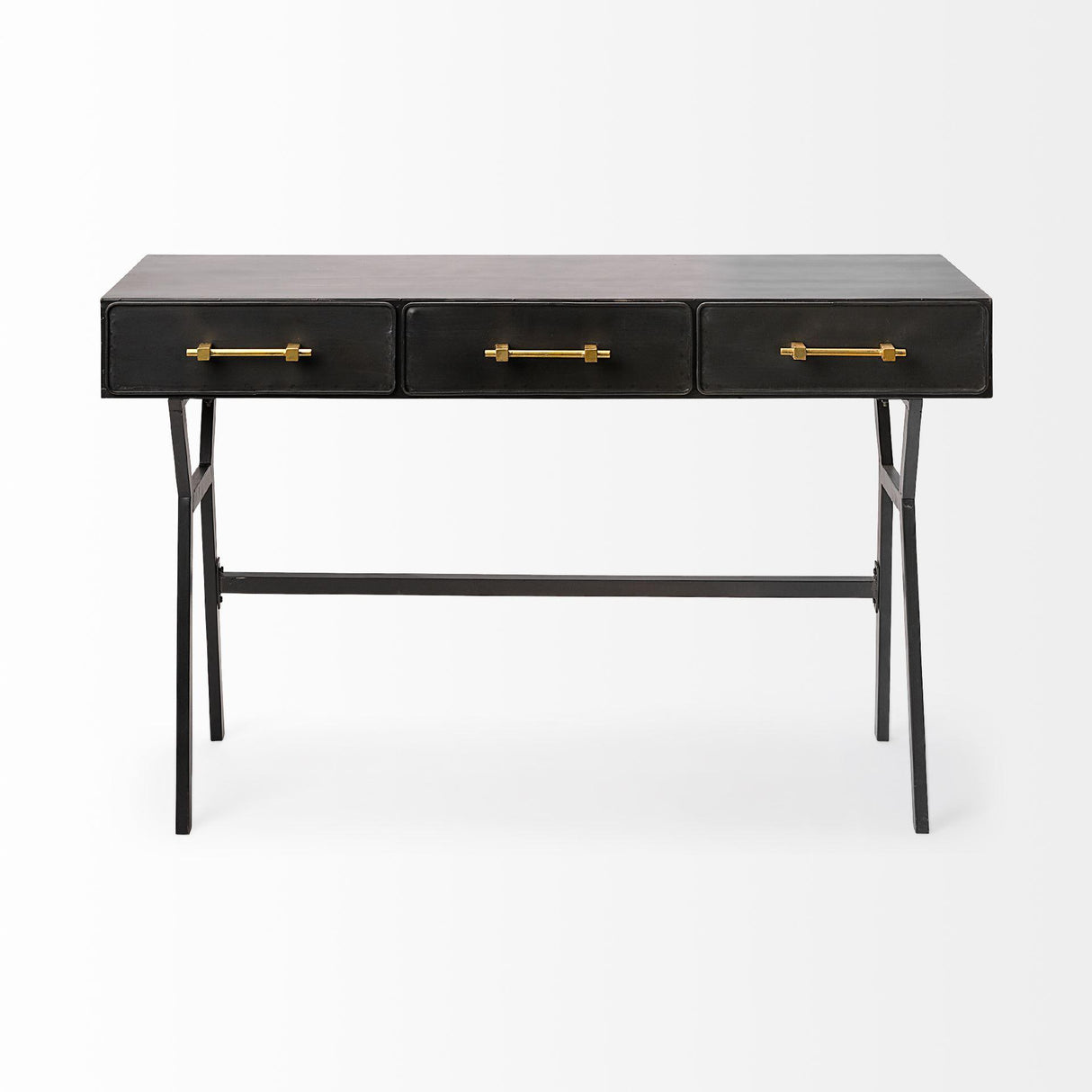 Mercana Vince 51L x 18W Black Metal W/Gold Accents 3 Drawer Office Desk
