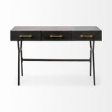 Mercana Vince 51L x 18W Black Metal W/Gold Accents 3 Drawer Office Desk