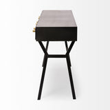 Mercana Vince 51L x 18W Black Metal W/Gold Accents 3 Drawer Office Desk