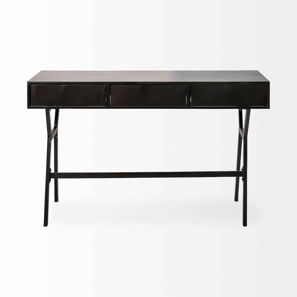 Mercana Vince 51L x 18W Black Metal W/Gold Accents 3 Drawer Office Desk