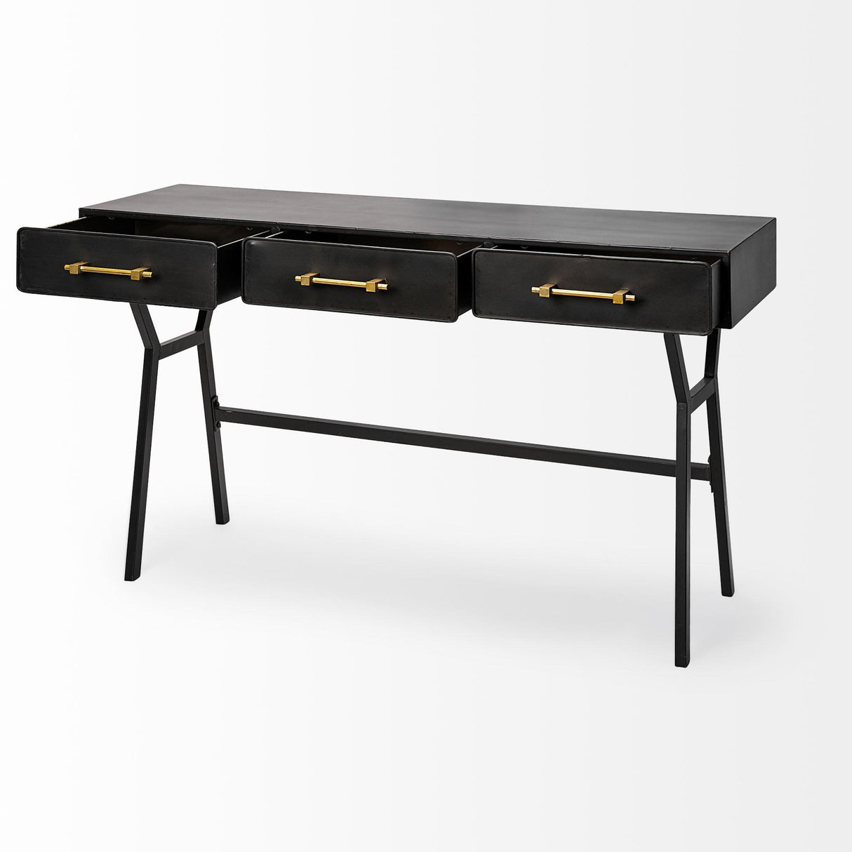 Mercana Vince 51L x 18W Black Metal W/Gold Accents 3 Drawer Office Desk