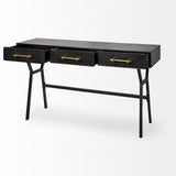 Mercana Vince 51L x 18W Black Metal W/Gold Accents 3 Drawer Office Desk