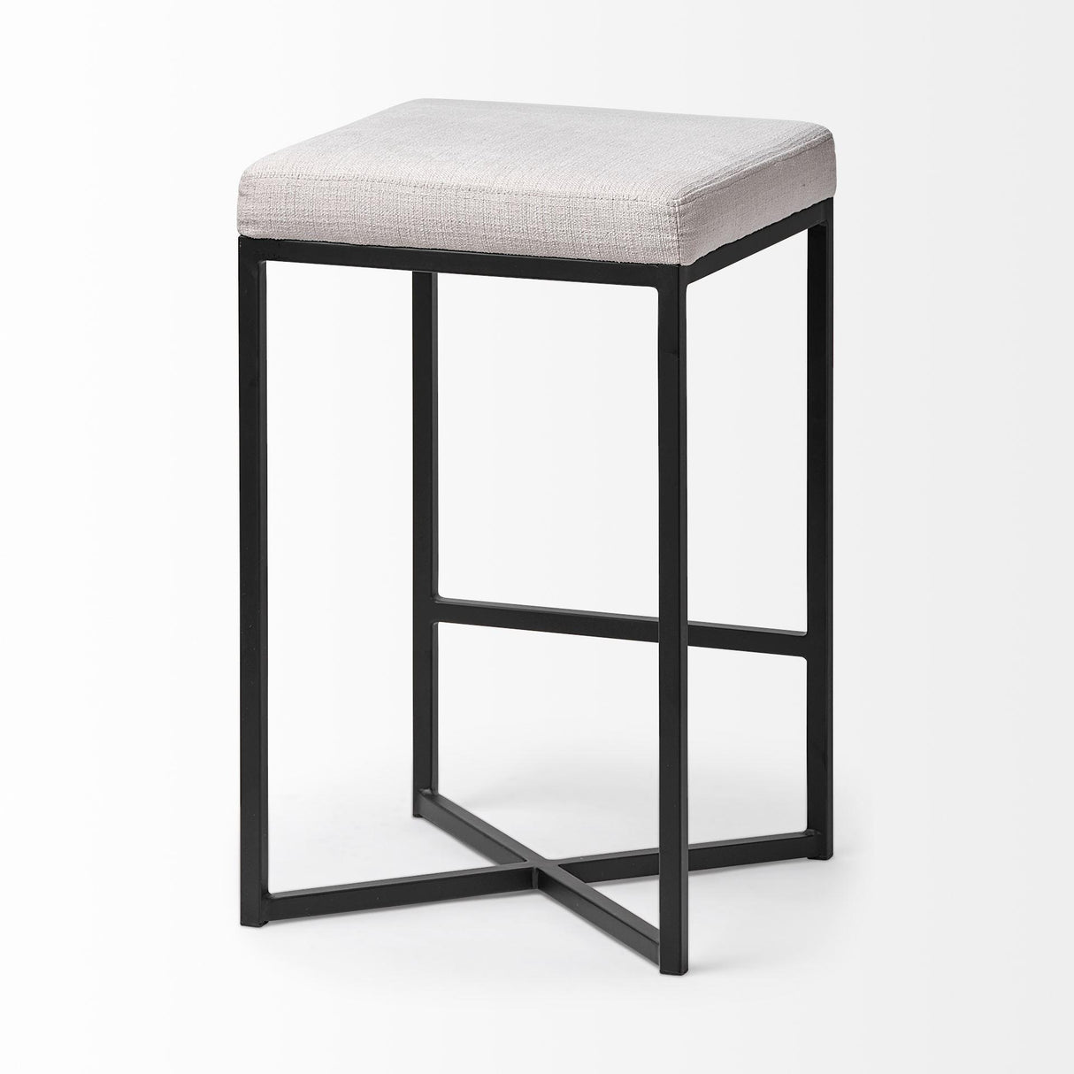 Mercana Frodo 26" Seat Height White Fabric Seat Black Metal Base Stool