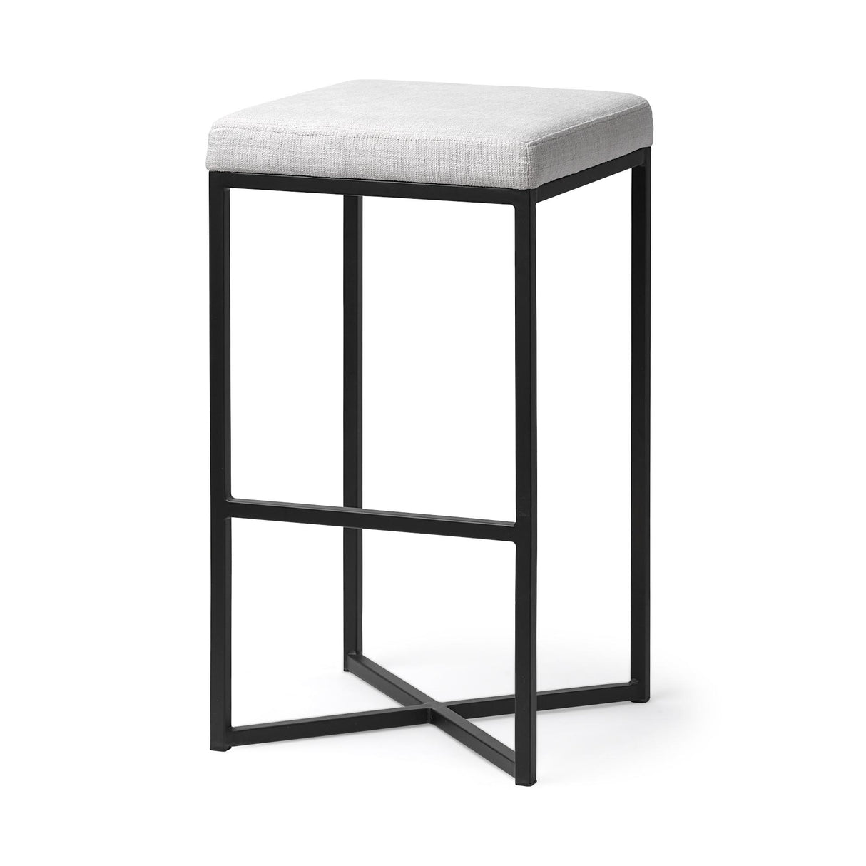 Mercana Frodo 29.75" Seat Height White Fabric Seat Black Metal Base Stool