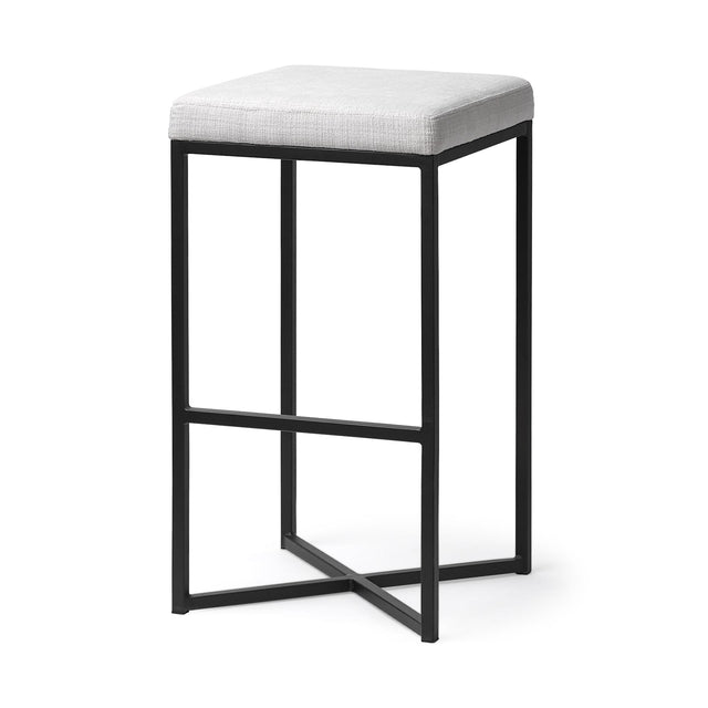 Mercana Frodo 29.75" Seat Height White Fabric Seat Black Metal Base Stool