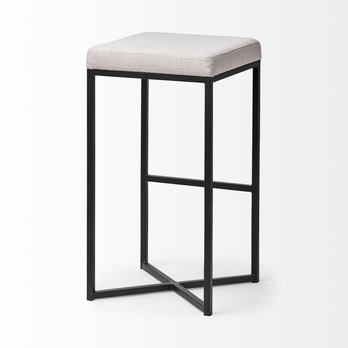 Mercana Frodo 29.75" Seat Height White Fabric Seat Black Metal Base Stool