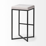 Mercana Frodo 29.75" Seat Height White Fabric Seat Black Metal Base Stool