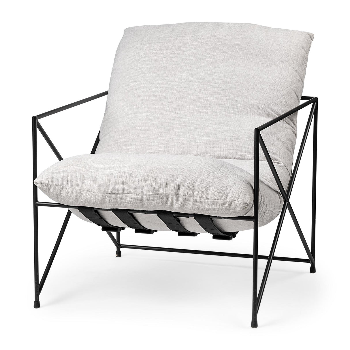 Mercana Leonidas 28.5L x 29.5W x 34.0H Cream Upholstered Padded Seat and Black Metal Frame Accent Chair
