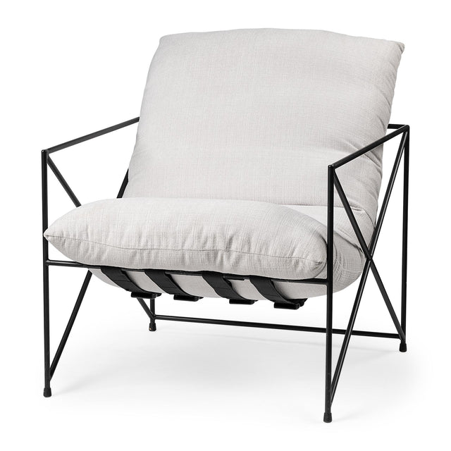 Mercana Leonidas 28.5L x 29.5W x 34.0H Cream Upholstered Padded Seat and Black Metal Frame Accent Chair