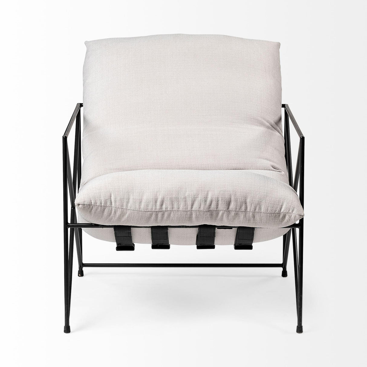 Mercana Leonidas 28.5L x 29.5W x 34.0H Cream Upholstered Padded Seat and Black Metal Frame Accent Chair