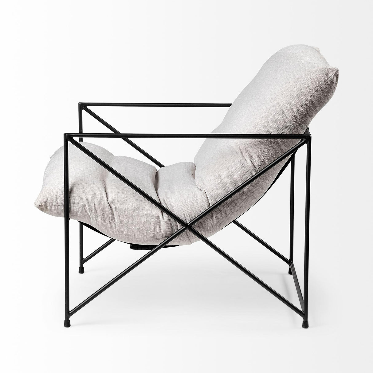 Mercana Leonidas 28.5L x 29.5W x 34.0H Cream Upholstered Padded Seat and Black Metal Frame Accent Chair