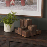 Mercana Cassius Light Brown Nine Wood Block Table Candle Holder