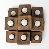Mercana Cassius Light Brown Nine Wood Block Table Candle Holder
