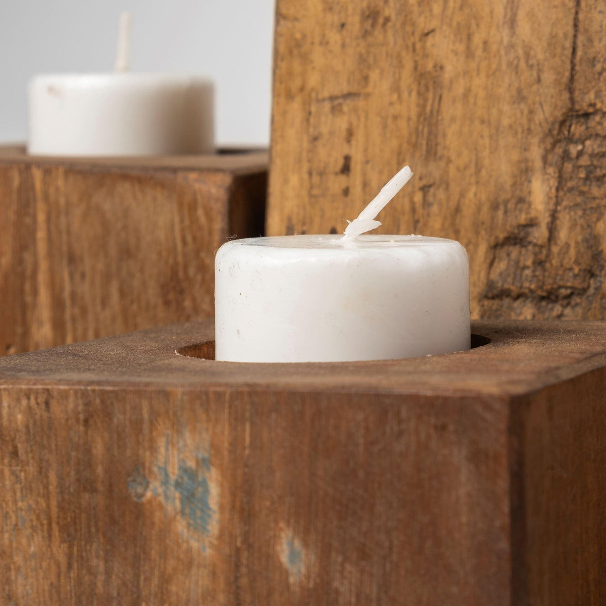 Mercana Cassius Light Brown Nine Wood Block Table Candle Holder