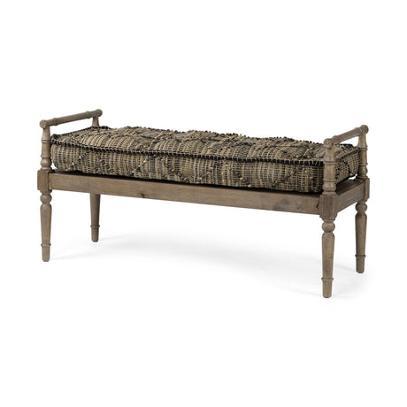 Mercana Fullerton II 57L x 21W Jute Patterned Top W/Brown Wood Base Accent Bench