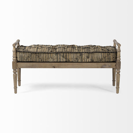 Mercana Fullerton II 57L x 21W Jute Patterned Top W/Brown Wood Base Accent Bench