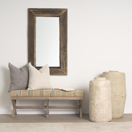 Mercana Solis 50L x 16W Brown Base Upholstered Beige/Black Stripe Seat Accent Bench