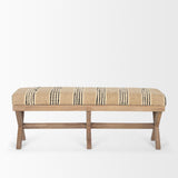 Mercana Solis 50L x 16W Brown Base Upholstered Beige/Black Stripe Seat Accent Bench