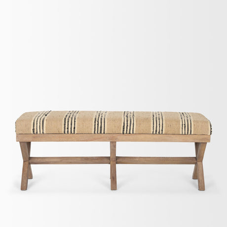Mercana Solis 50L x 16W Brown Base Upholstered Beige/Black Stripe Seat Accent Bench